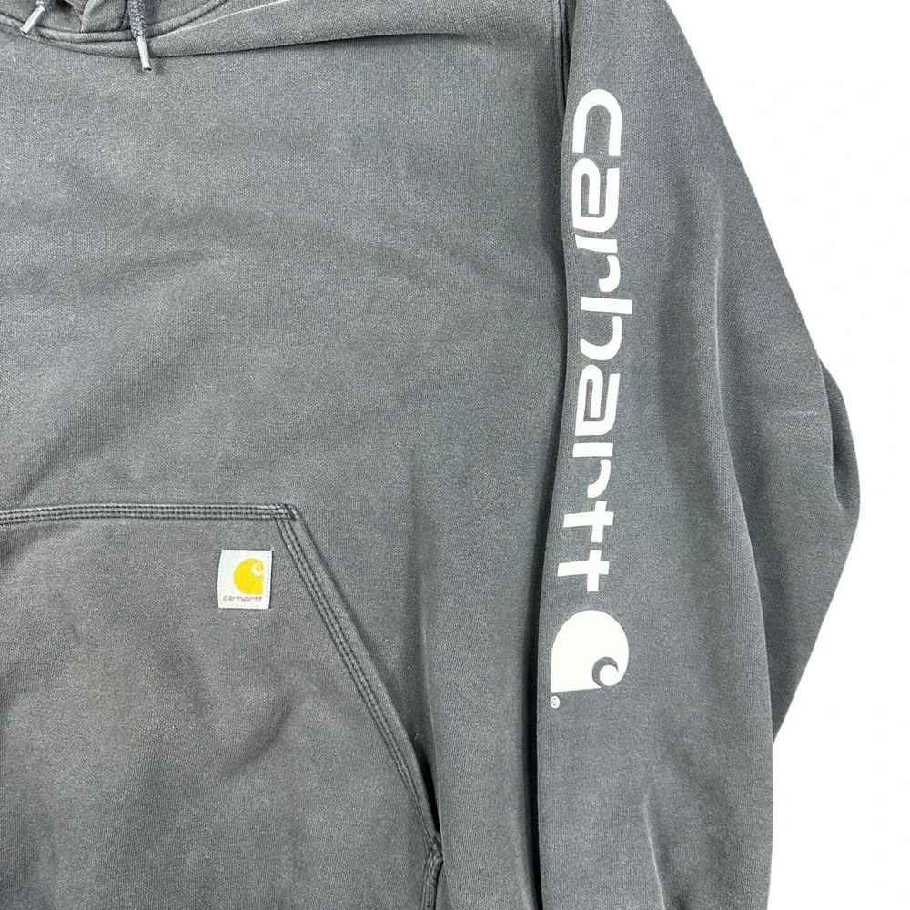 Carhartt Mens XL Loose Fit Pullover Hoodie Black Faded Vintage Workwear Gorpcore